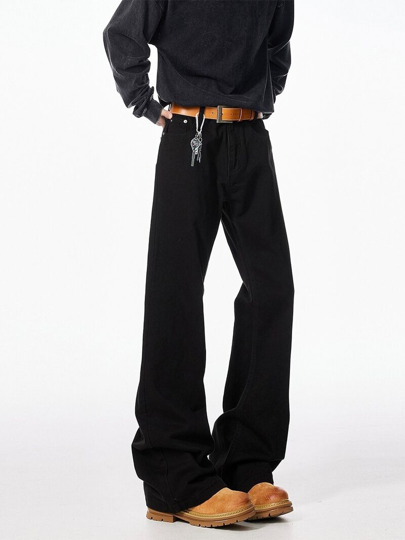 Джинсы мужские Bootcut, чёрные, слегка расклешённые, свободный крой, парижский стиль