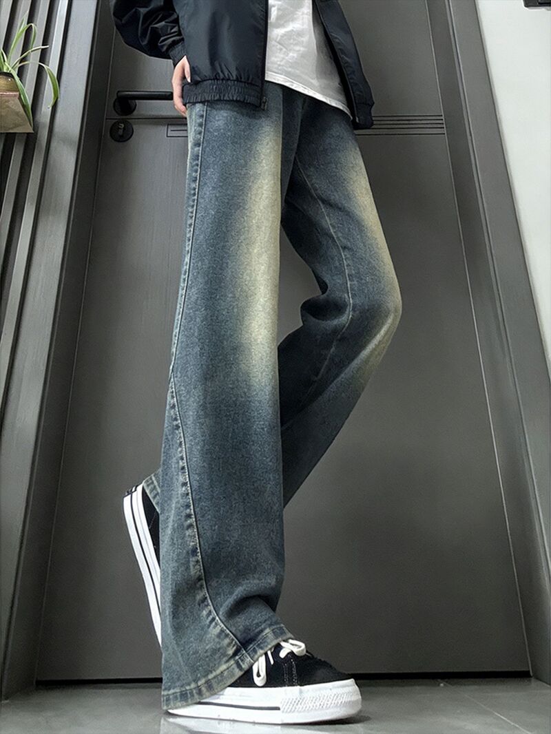 Джинсы Xutai мужские свободного кроя в гонконгском стиле, состаренная стирка, хлопок, S–3XL