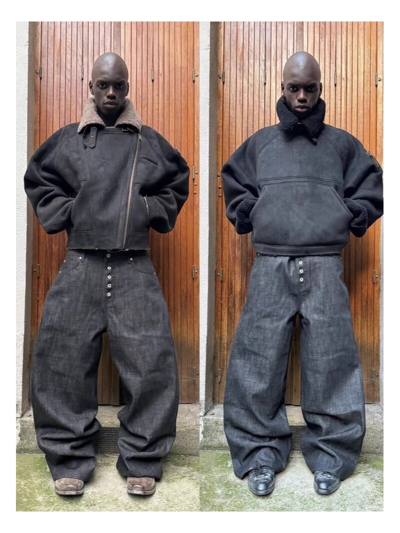 Джинсы baggy унисекс из необработанного денима, свободный крой, хип-хоп стиль, Япония