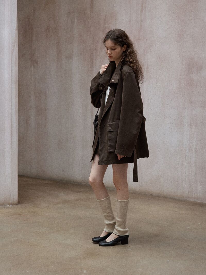 Куртка оверсайз в стиле воркwear, стираная ткань с эффектом замши, отложной воротник, большие карманы