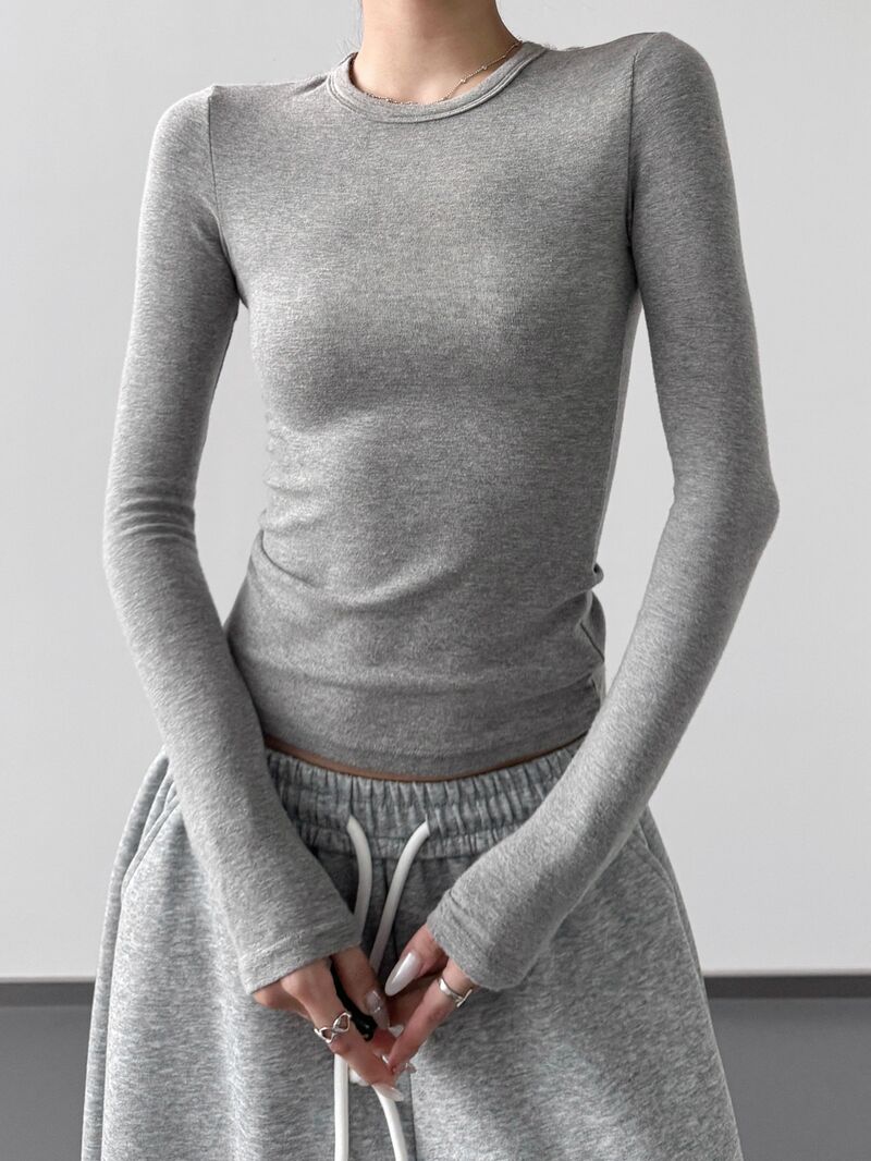 Женская футболка эластичная, длинный рукав, базовая модель, XS–2XL