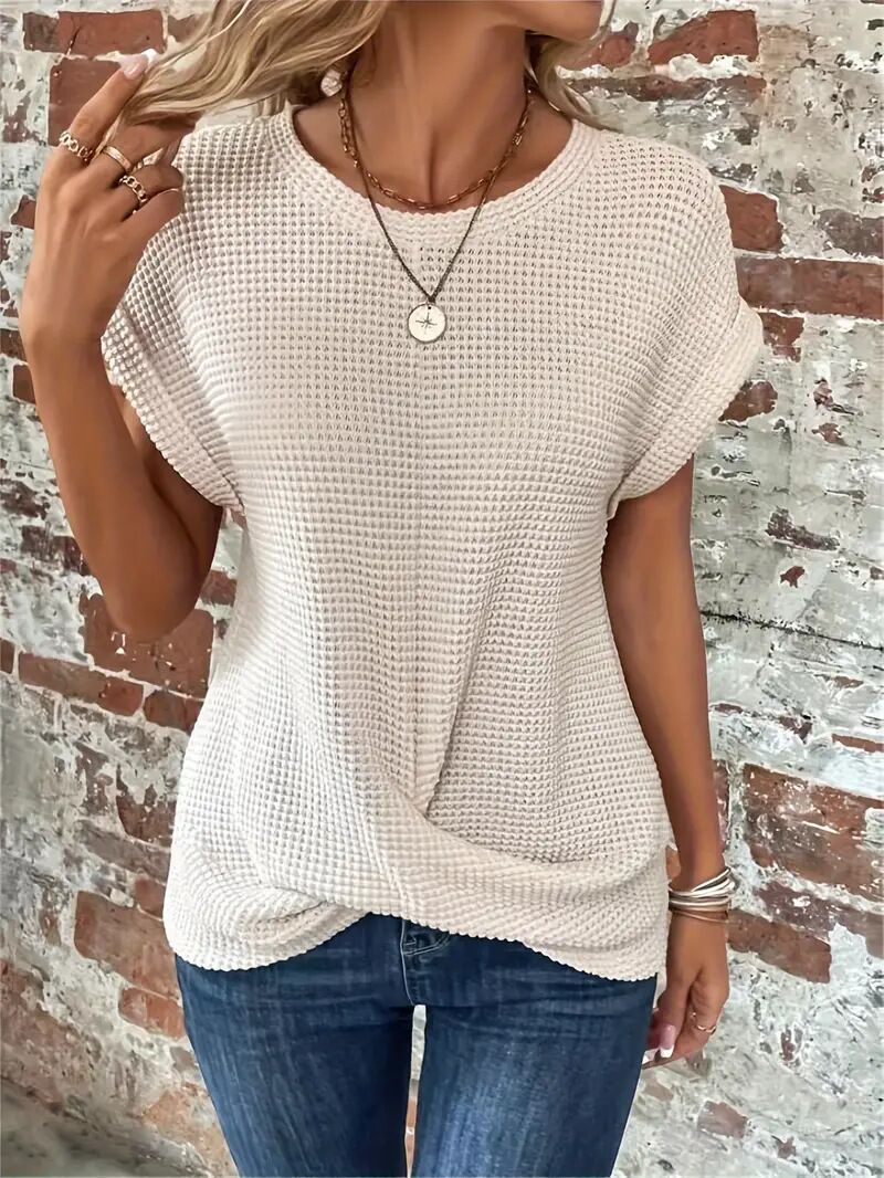 Женская футболка Caiyuan, U-образный вырез, вафельная фактура, S–XXL