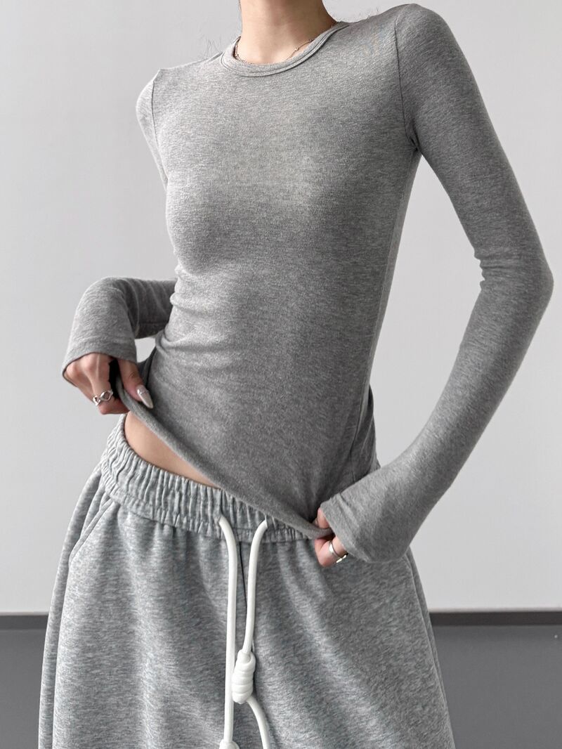 Женская футболка эластичная, длинный рукав, базовая модель, XS–2XL