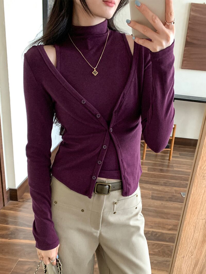 Женская футболка с высоким воротником и длинным рукавом, комплект из двух вещей