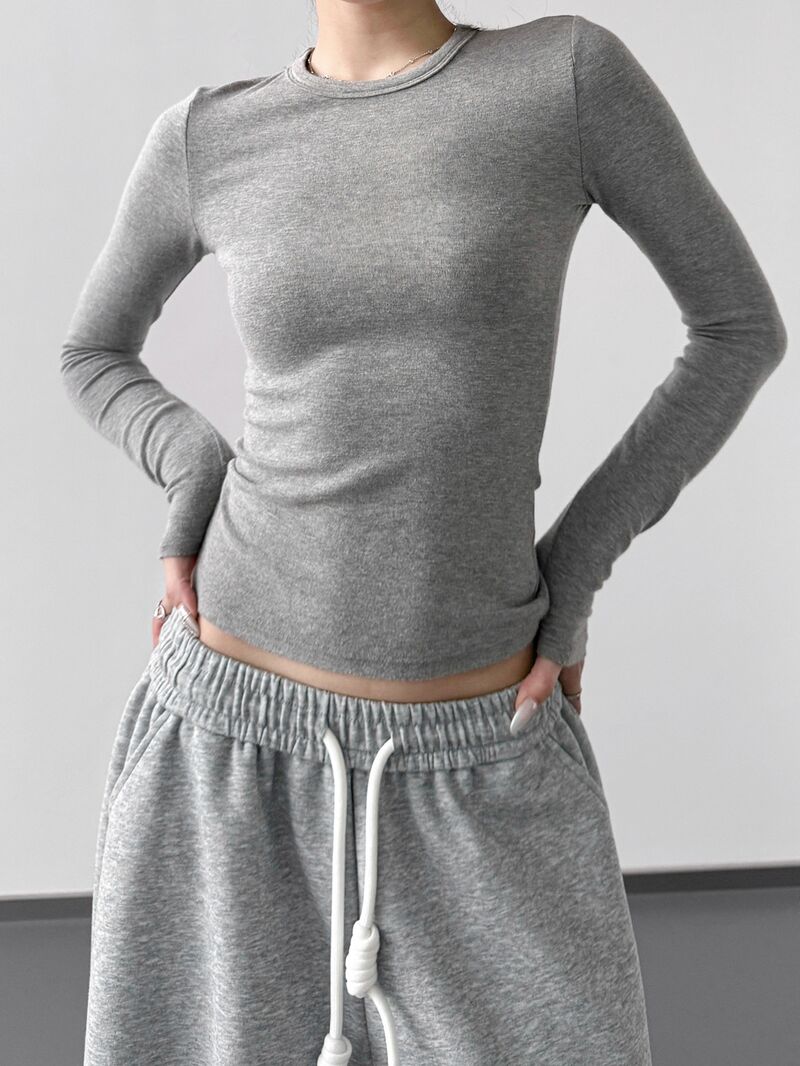 Женская футболка эластичная, длинный рукав, базовая модель, XS–2XL