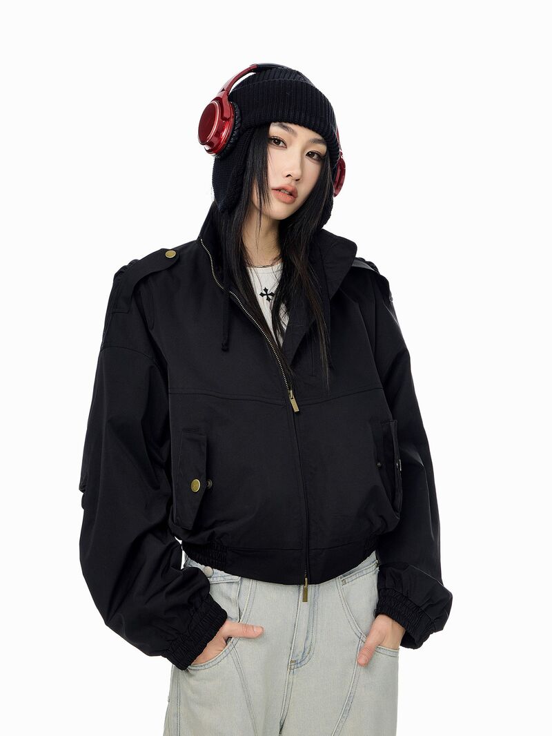 Женская укороченная куртка в стиле workwear, воротник-стойка, молния, полиэстер, свободный крой