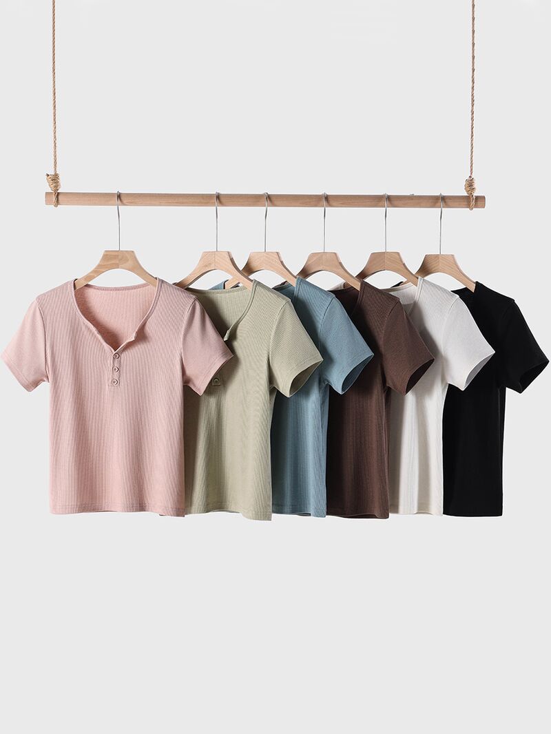 Женская приталенная футболка Dubaili из тенселя со спандексом, полуоткрытый воротник на пуговицах, короткий рукав