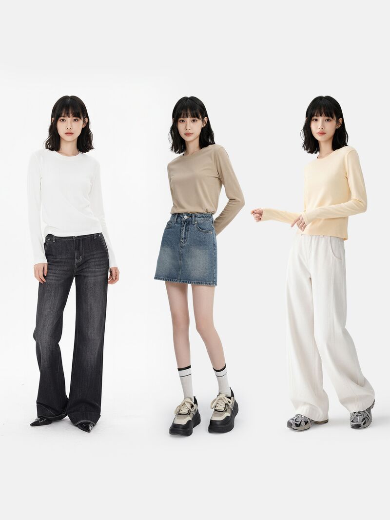 Женский плотный лонгслив с круглым вырезом, хлопок 91,5 % и спандекс 8,5 %, однотонный, осень–зима