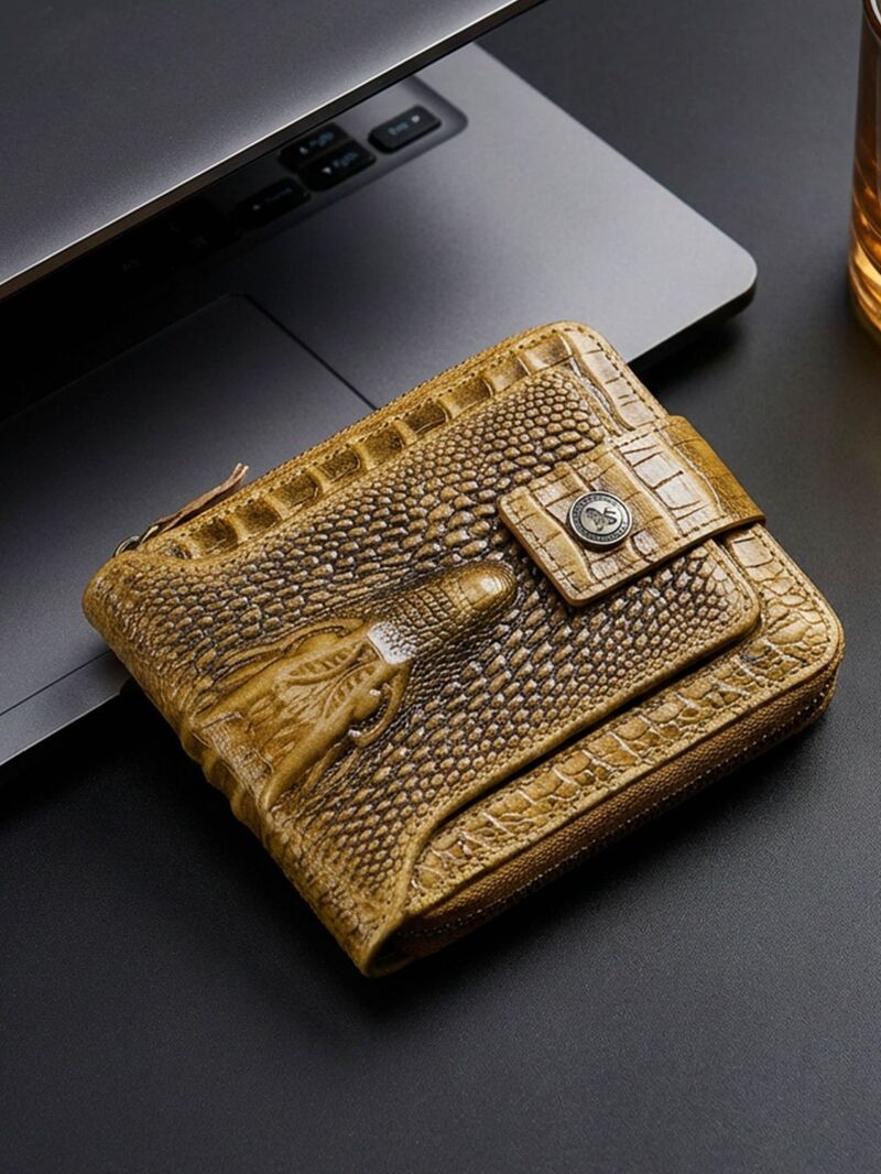 Кошелёк мужской Old Lion из натуральной кожи с тиснением под крокодила, на молнии, защита карт