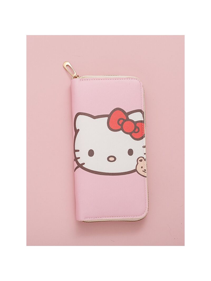 Женский длинный кошелёк на молнии с котиком, японский стиль, PVC, 20 × 10 × 2 см