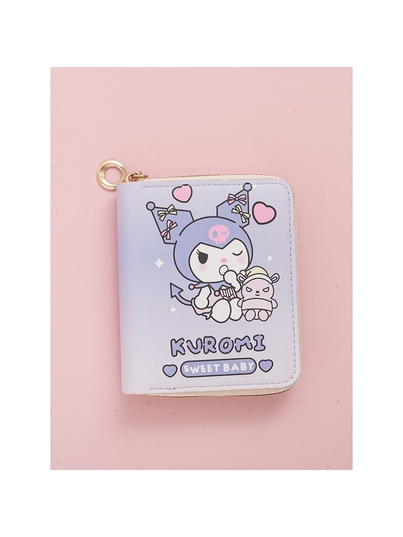 Короткий кошелёк на молнии с Куроми, мультяшный принт, PVC, 11 × 8,5 × 2 см, для карт и мелочи