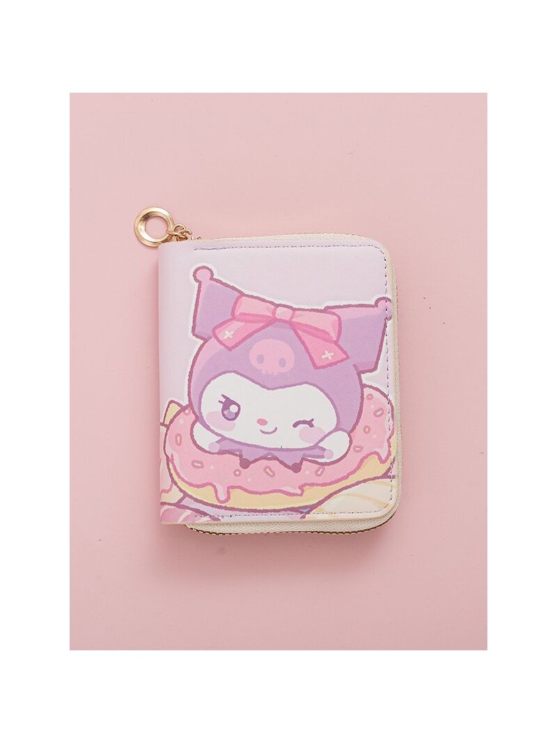 Короткий кошелёк на молнии с Куроми, мультяшный принт, PVC, 11 × 8,5 × 2 см, для карт и мелочи
