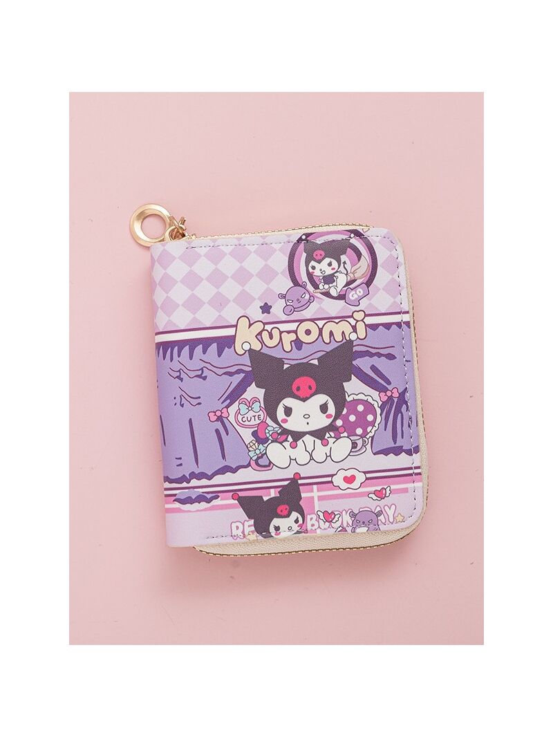 Короткий кошелёк на молнии с Куроми, мультяшный принт, PVC, 11 × 8,5 × 2 см, для карт и мелочи