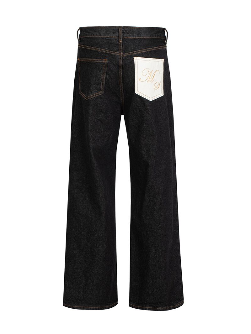 Джинсы Manuscript baggy из окаямского денима 14,5 oz, изогнутый крой, чёрные, эффект стирки
