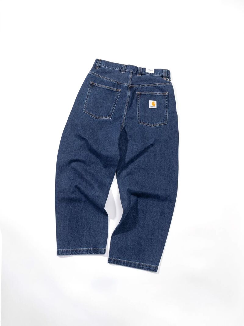 Джинсы Carhartt WIP широкие прямые свободные, классический логотип, чёрные и синие