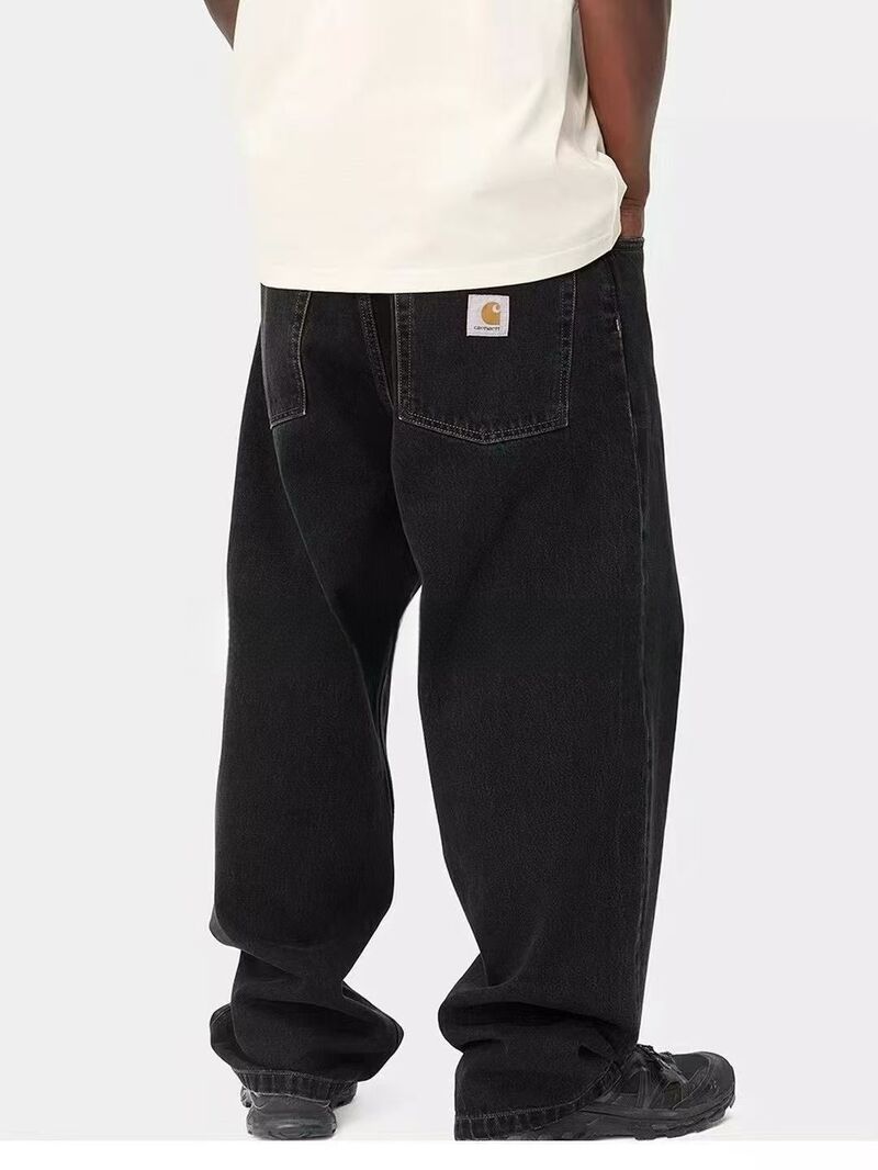 Джинсы Carhartt WIP широкие прямые свободные, классический логотип, чёрные и синие