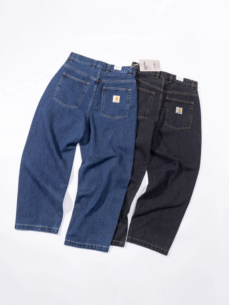 Джинсы Carhartt WIP широкие прямые свободные, классический логотип, чёрные и синие