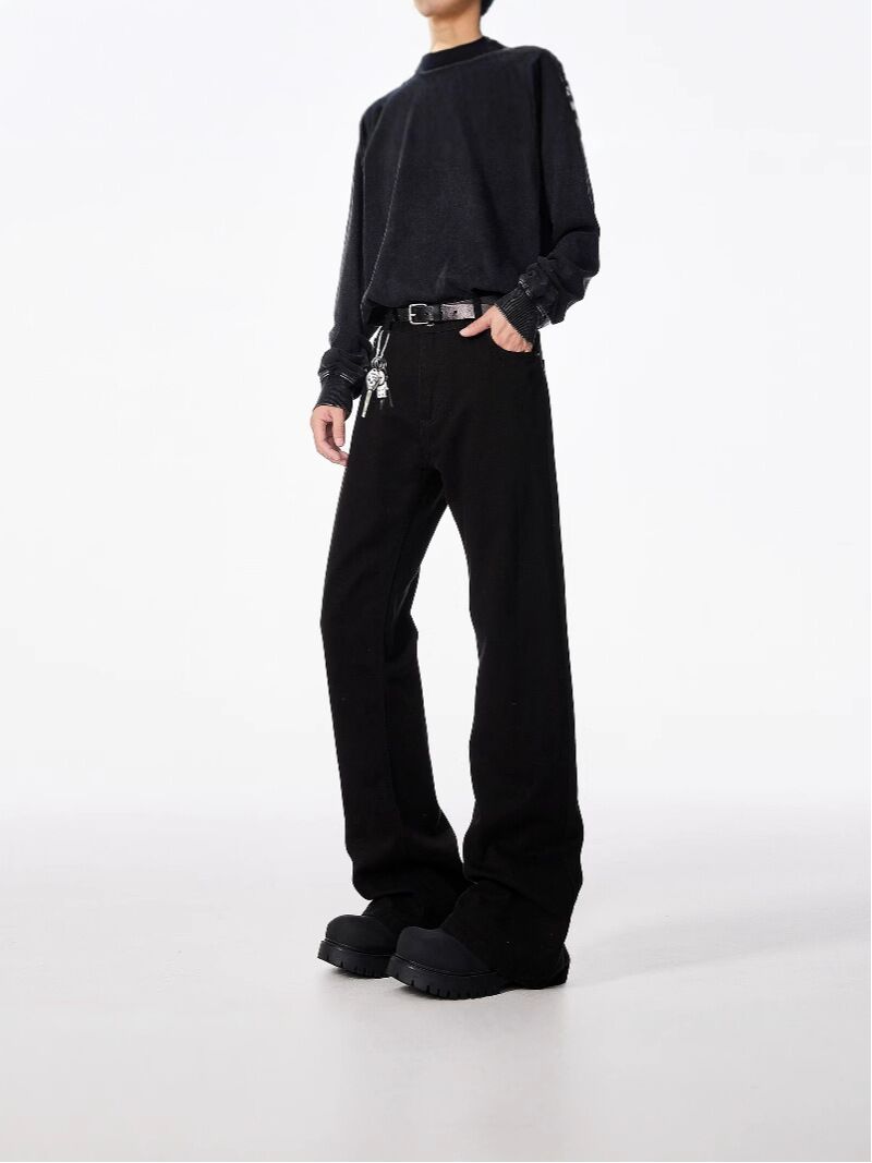 Мужские джинсы bootcut слегка расклешённые, изогнутый крой, хлопок, средняя посадка