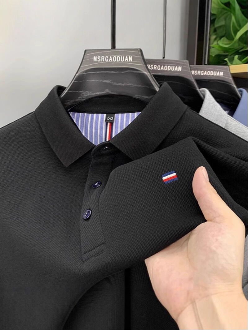 Поло мужское с вышивкой, короткий рукав, плотное, свободный крой, полиэстер, размеры M–4XL