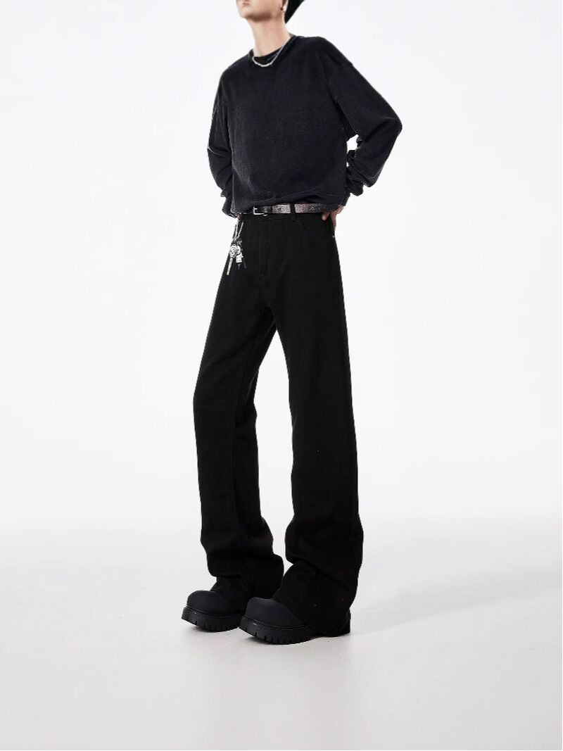 Мужские джинсы bootcut слегка расклешённые, изогнутый крой, хлопок, средняя посадка