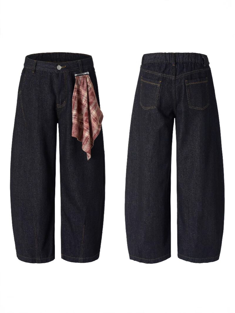 Джинсы LKTM baggy изогнутого кроя со съёмной банданой, чёрный сырой деним, унисекс