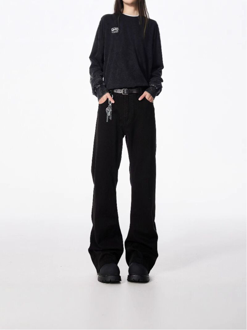 Мужские джинсы bootcut слегка расклешённые, изогнутый крой, хлопок, средняя посадка