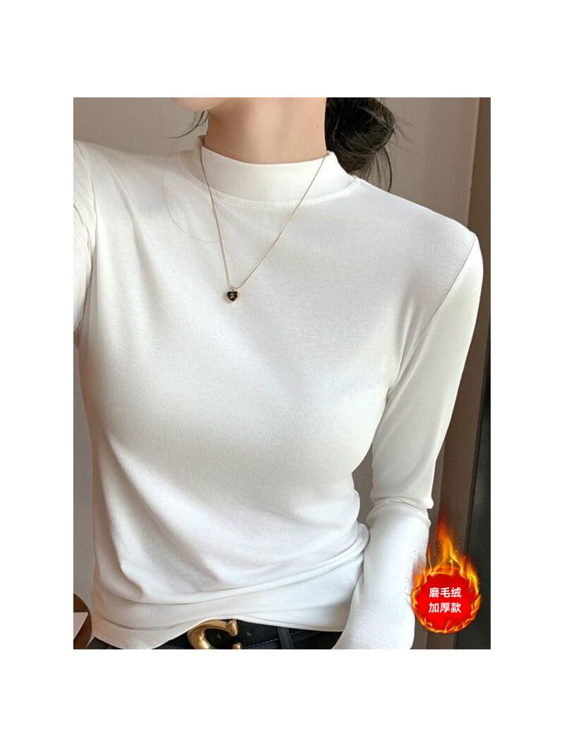 Топ с невысокой стойкой, длинный рукав, хлопок, базовый