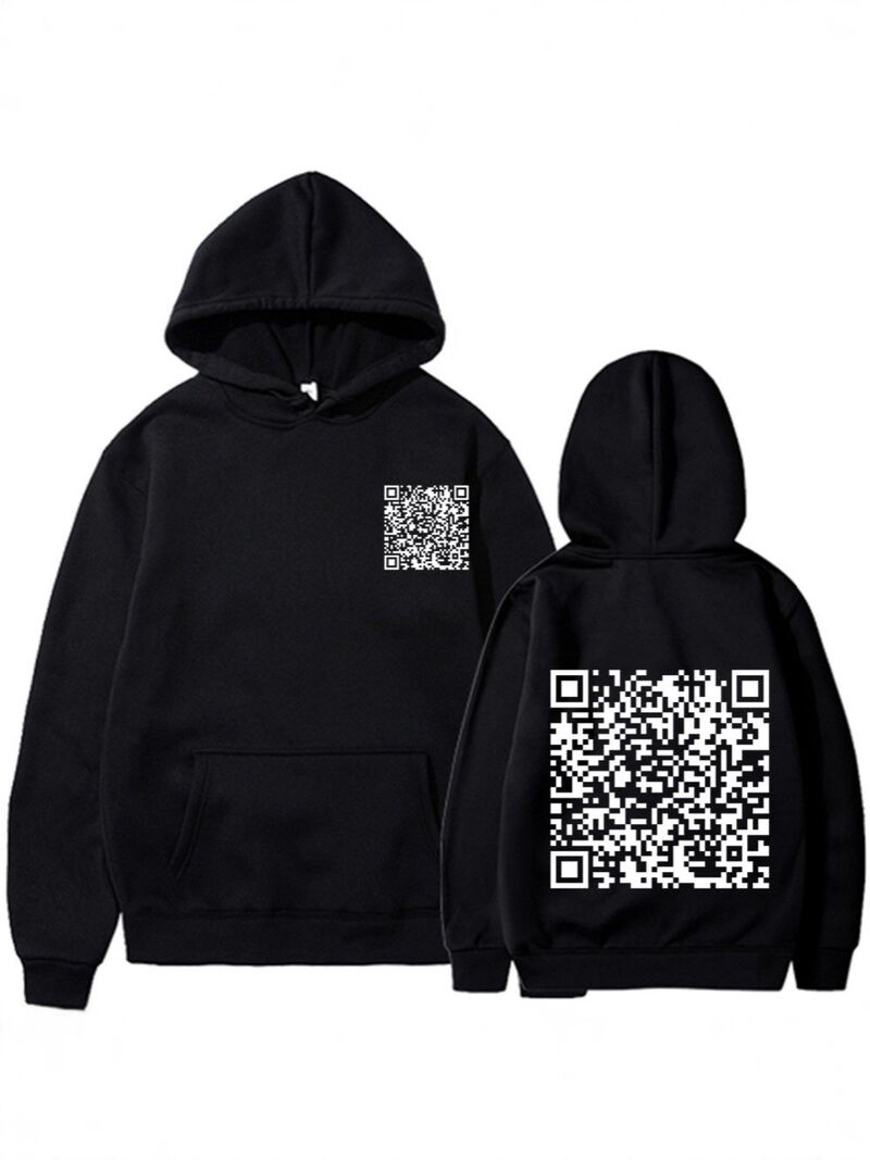 Худи с забавным принтом QR-кода, тёплый плотный свитшот, с начёсом