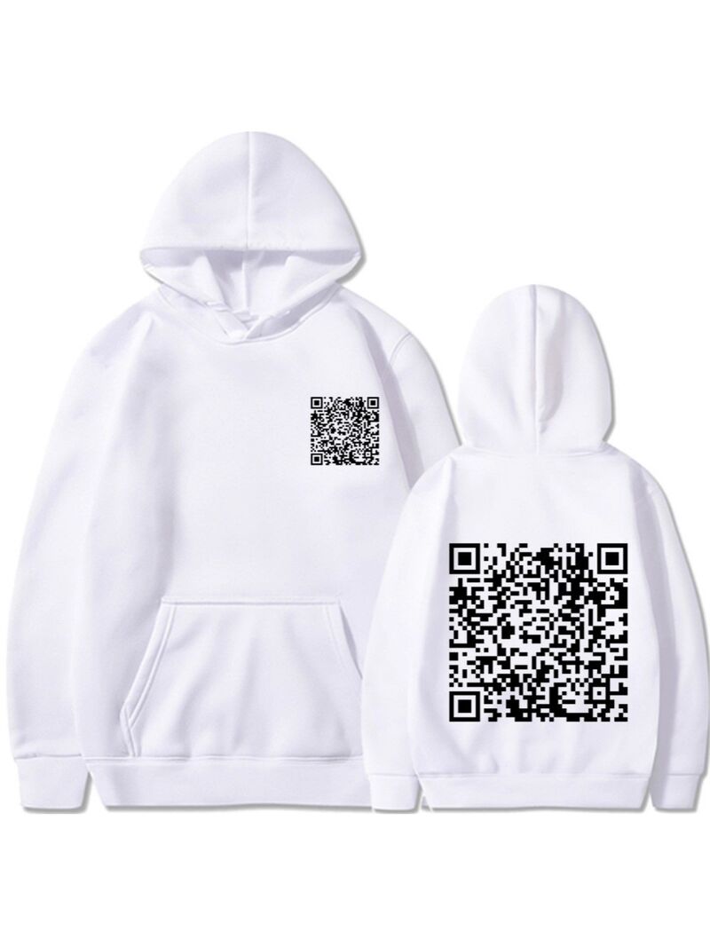 Худи с забавным принтом QR-кода, тёплый плотный свитшот, с начёсом