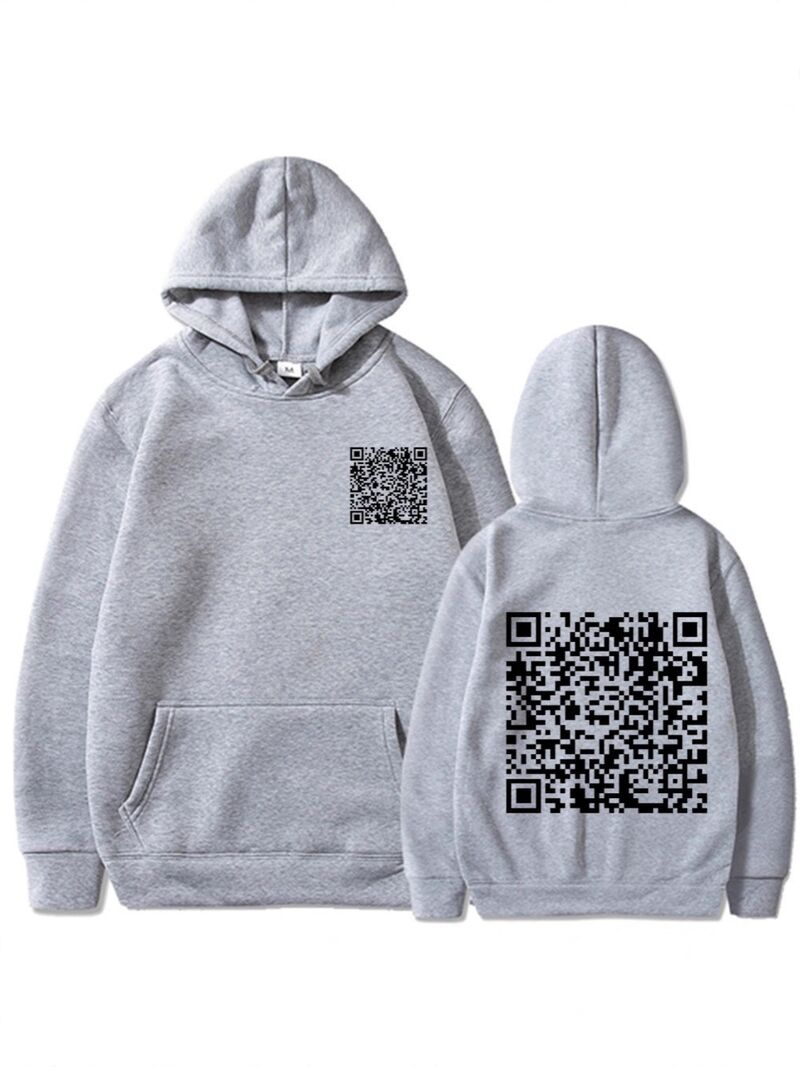 Худи с забавным принтом QR-кода, тёплый плотный свитшот, с начёсом