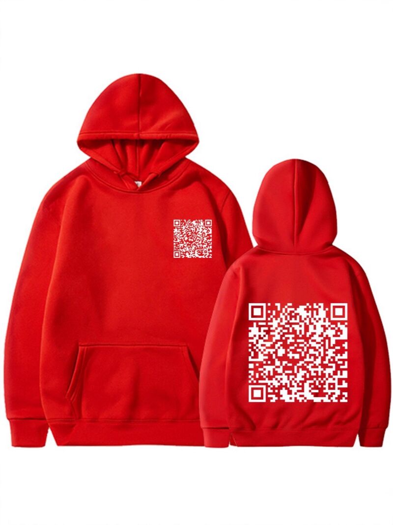 Худи с забавным принтом QR-кода, тёплый плотный свитшот, с начёсом