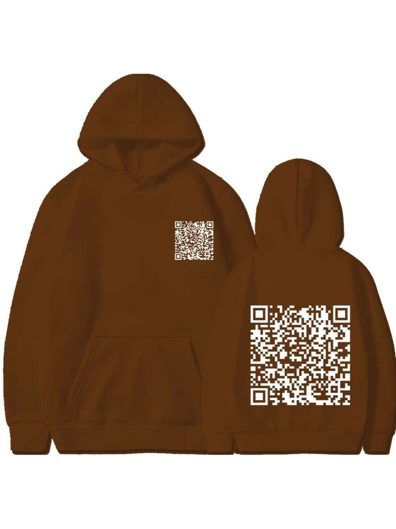 Худи с забавным принтом QR-кода, тёплый плотный свитшот, с начёсом