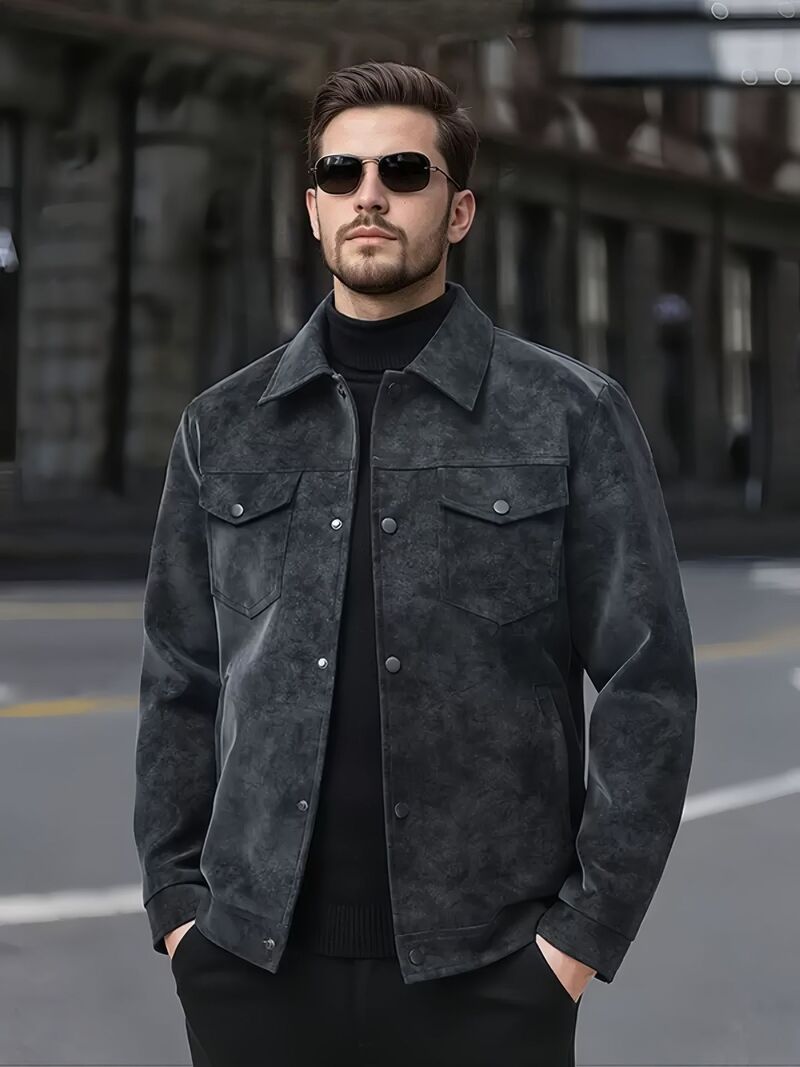 Мужская куртка из экокожи в стиле американского ретро-воркwear, отложной воротник, batik