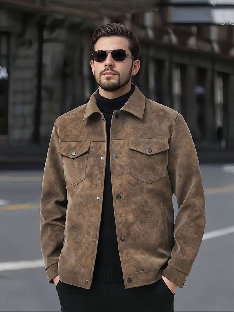 Мужская куртка из экокожи в стиле американского ретро-воркwear, отложной воротник, batik