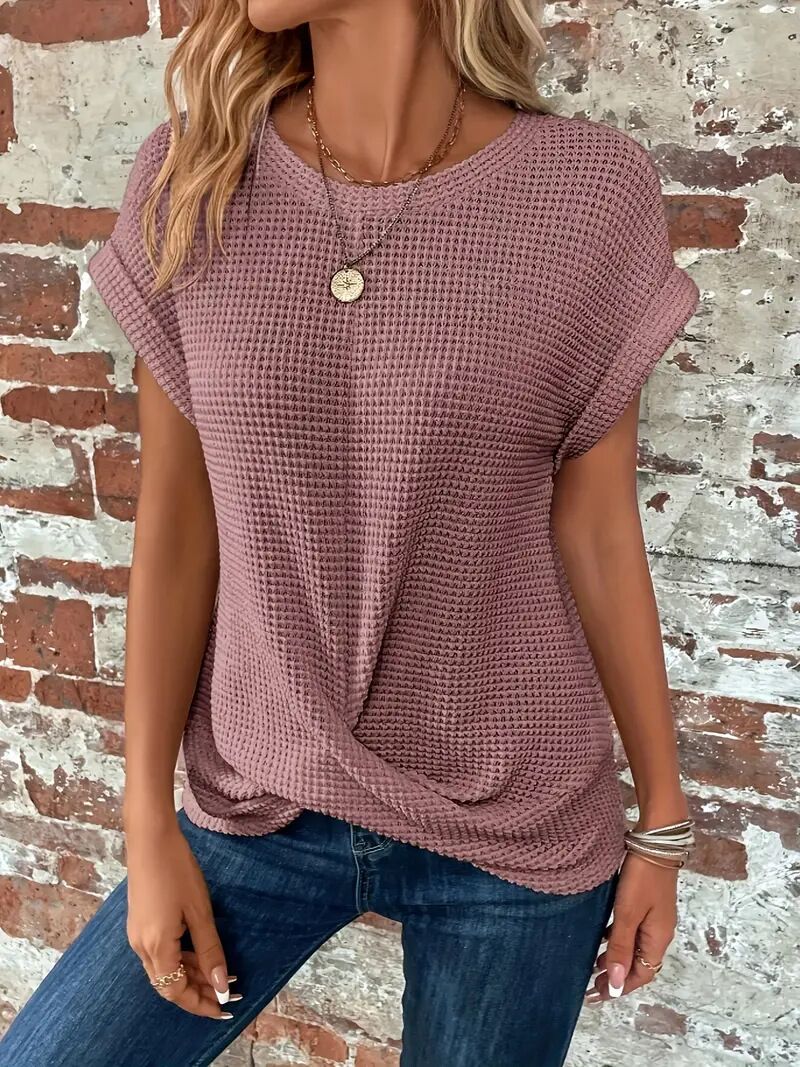 Женская футболка Caiyuan, U-образный вырез, вафельная фактура, S–XXL