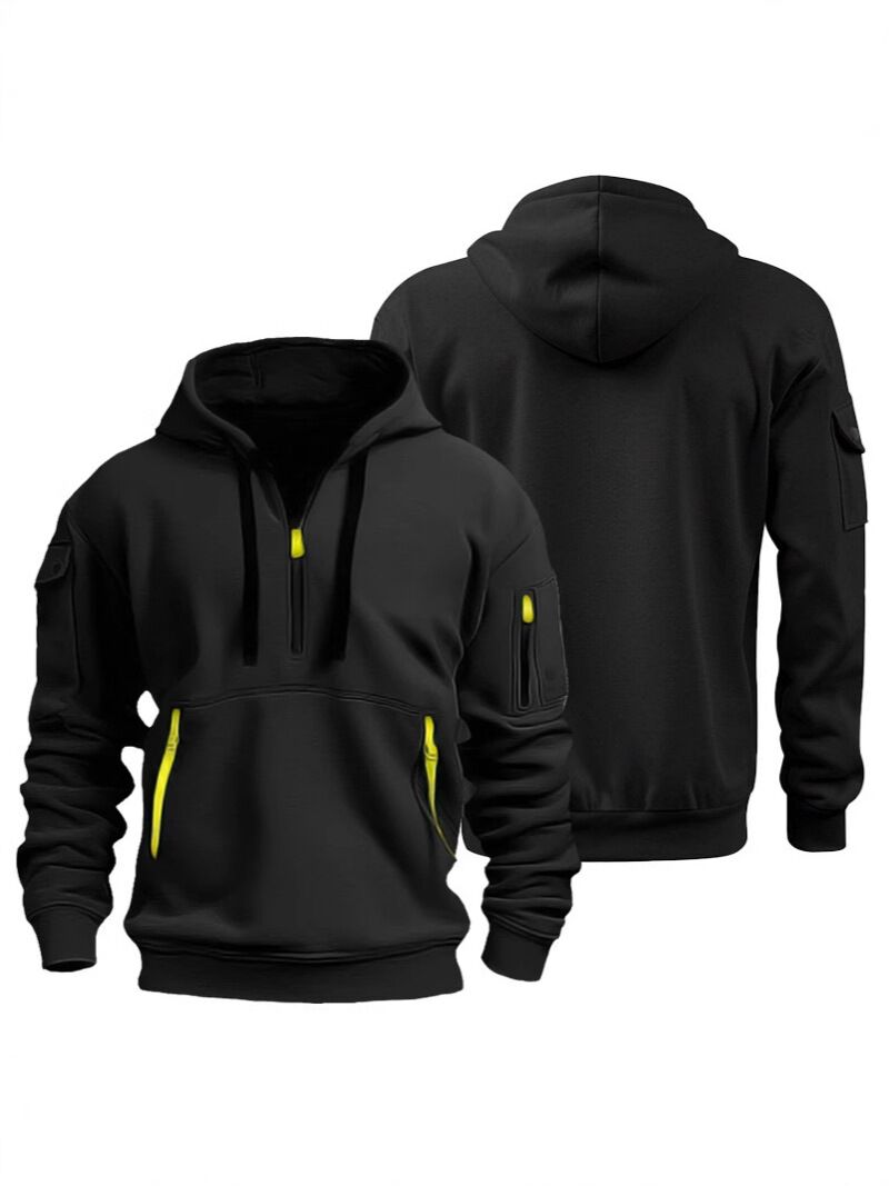 Мужское худи с начёсом, молния, много карманов, вышивка, воротник-стойка, до 5XL
