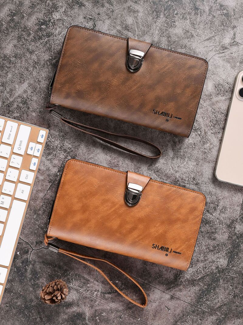 Кошелёк мужской длинный Sapele на молнии и кнопке, много отделений для карт, отделение для телефона