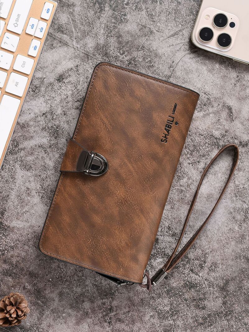 Кошелёк мужской длинный Sapele на молнии и кнопке, много отделений для карт, отделение для телефона