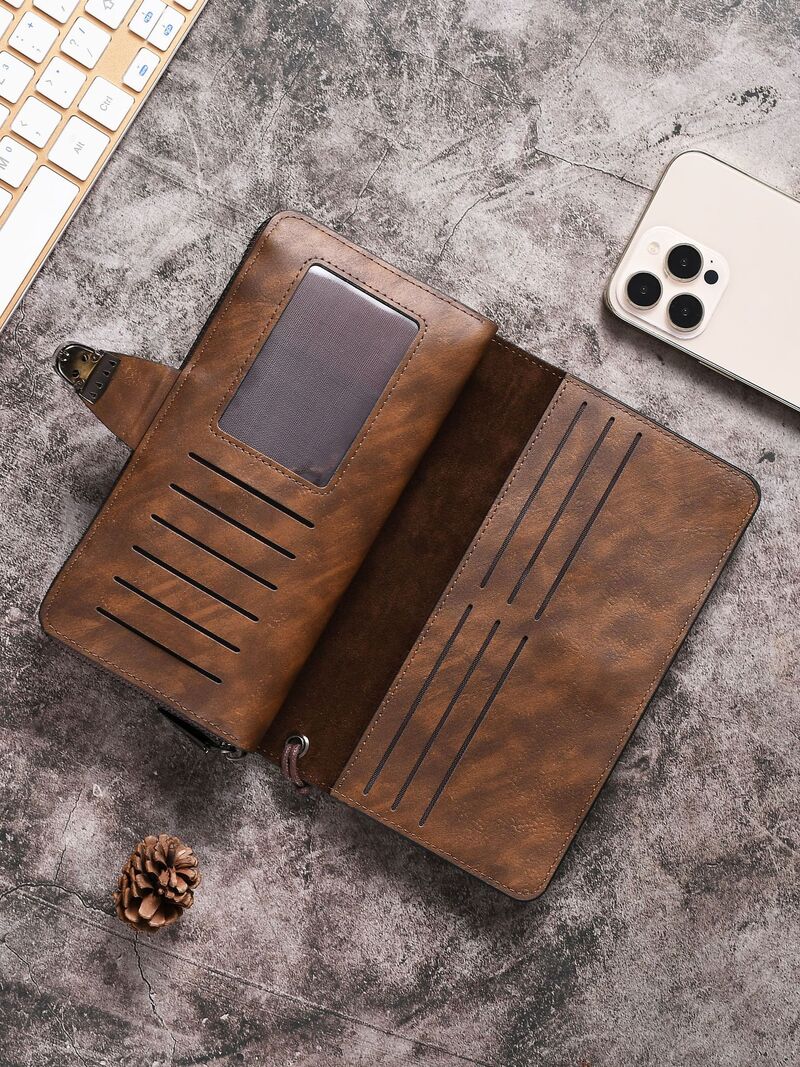 Кошелёк мужской длинный Sapele на молнии и кнопке, много отделений для карт, отделение для телефона
