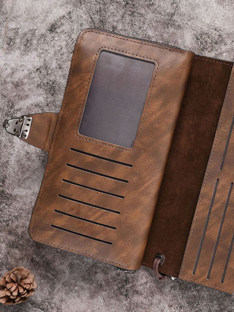 Кошелёк мужской длинный Sapele на молнии и кнопке, много отделений для карт, отделение для телефона