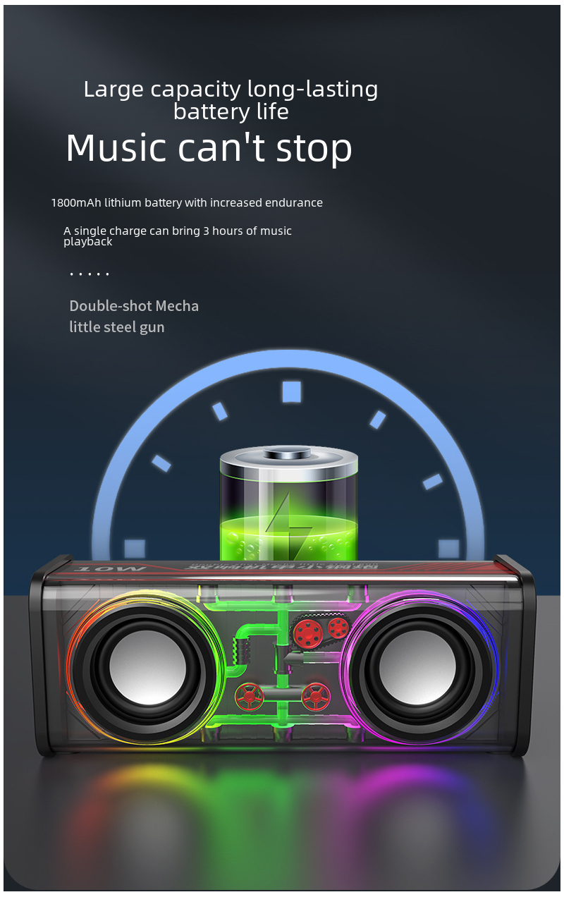 Bluetooth-колонка прозрачный корпус в стиле меха, RGB-подсветка, два динамика