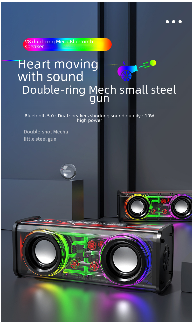 Bluetooth-колонка прозрачный корпус в стиле меха, RGB-подсветка, два динамика