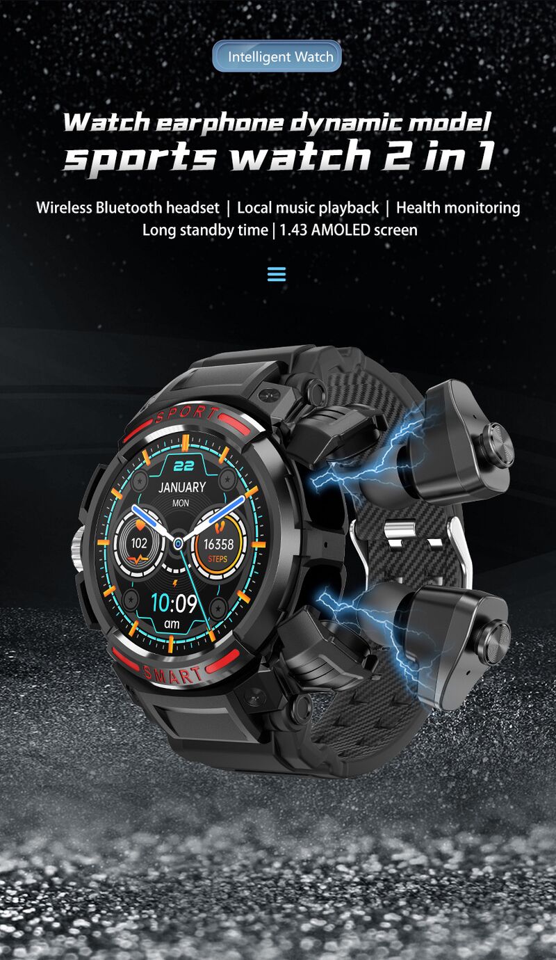Смарт-часы YSCEN GT100 со встроенными TWS-наушниками и MP3-плеером