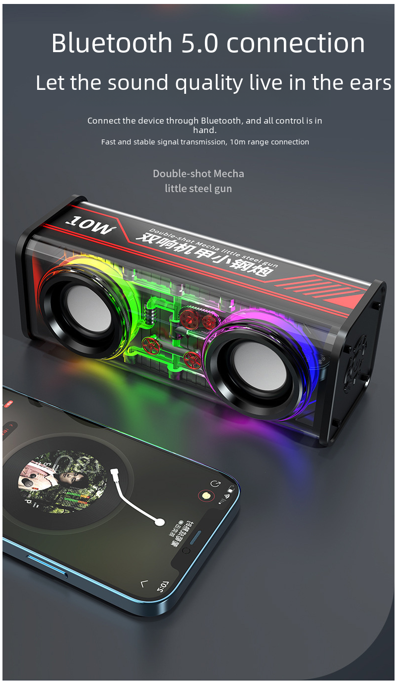Bluetooth-колонка прозрачный корпус в стиле меха, RGB-подсветка, два динамика