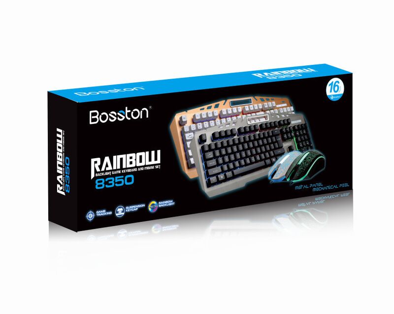 Проводной игровой комплект клавиатура и мышь Bosston 8350, металлическая панель, механическое ощущение клавиш, USB