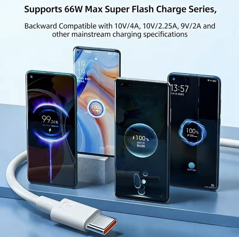 Кабель USB Type-C 100 Вт с быстрой зарядкой для Huawei и Samsung, белый, длина 1–2 м