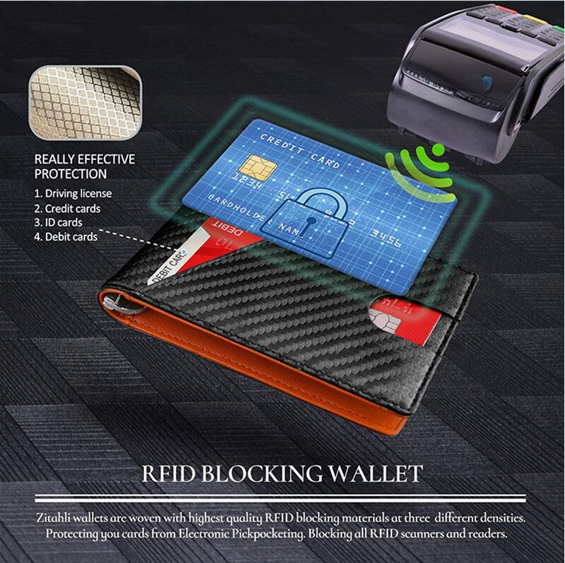 Мужской кошелёк-картхолдер с RFID-защитой, короткий, с зажимом для купюр и отделениями для карт
