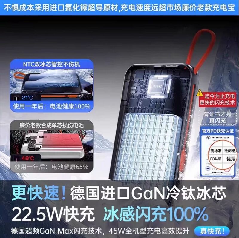 Внешний аккумулятор Power Bank GX18, 20000 мА·ч, быстрая зарядка 45 Вт, 2 встроенных кабеля, для iPhone и Huawei