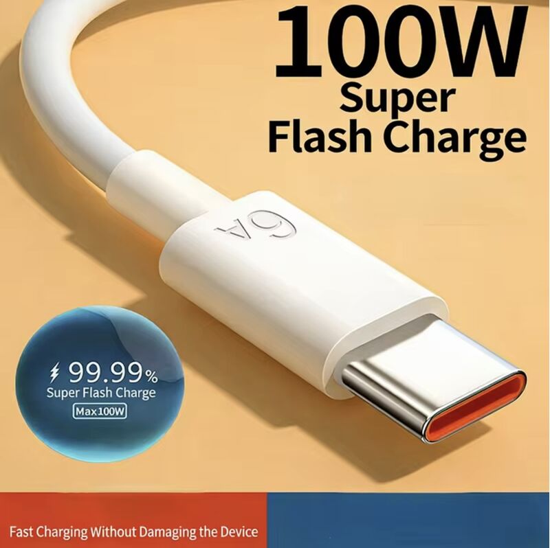 Кабель USB Type-C 100 Вт с быстрой зарядкой для Huawei и Samsung, белый, длина 1–2 м