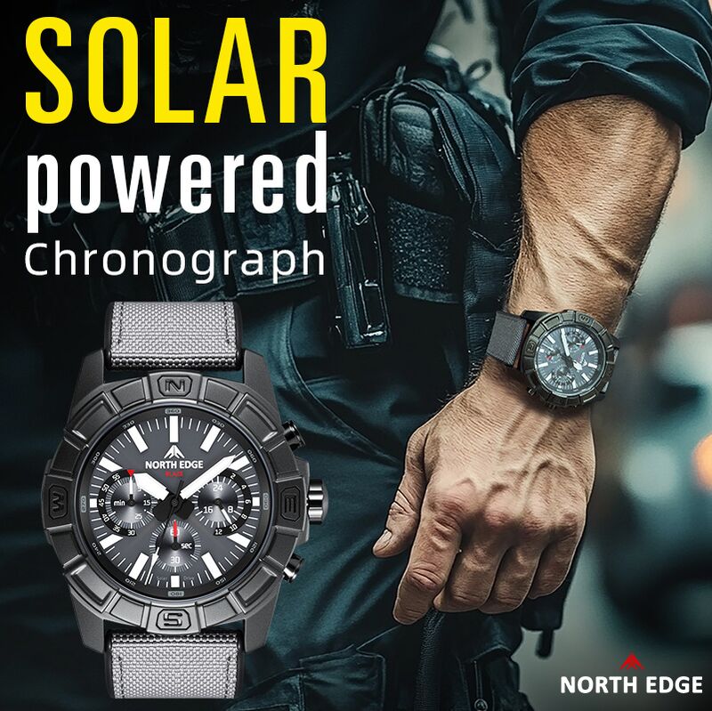 Мужские часы NORTH EDGE BLAZE с солнечной подзарядкой, хронограф, водозащита 50 м, 45 мм